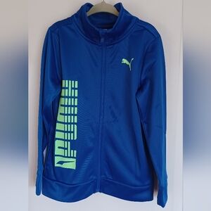 PUMA YOUTH SIZE 5 FULL-ZIP TRACK JACKET ROYAL BLUE W/NEON GREEN 100% POLYESTER